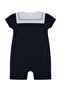 Newborn Navy Blue Jumpsuit with Collar and Button Detail - 3