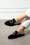 Dorya Black Gold Buckle Velvet Textured Elegant Engagement Dowry Gift Guest House Slippers - 3