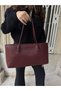 Knitted Textured Zippered Tote Hand and Shoulder Bag Burgundy - 6