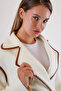 White Genuine Leather Detailed Cashmere Coat - 5