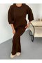 Women's Bitter Brown Fakir Sleeve Knitwear Two-Piece Set - 4