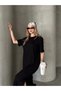 Women's Black Modal Fabric Casual Long T-Shirt Dress with Side Slits, Does Not Show Underwear - 5