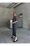 Women's Anthracite Modal Fabric Casual Long T-Shirt Dress with Slits on the Sides, Does Not Show Underwear - 4