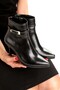 Black Thin Heeled Gold Color Buckle Detailed Women's Ankle Boots Onemoresu - 4