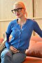 Dark Blue Snap Closure Knitwear Women's Cardigan Mg2579 - 3