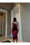 Stone Strap Midi Velvet Dress 583141 Claret Red - 3