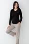 Women's 50% cotton 50% modal black v-neck long sleeve pajama set - 2