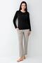 Women's Black Buttoned Long Sleeve Seasonal Pajama Set, 50% Cotton 50% Modal - 2