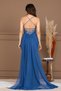 Tulle Stone Detailed Long Evening Dress with Drawstring Back - Indigo Blue - 7