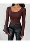 Women's Brown Long Sleeve Tie Back Fit Cut Crop Blouse Hzl25W-Fry122771 - 2