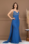 Tulle Stone Detailed Long Evening Dress with Drawstring Back - Indigo Blue - 6