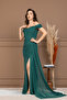 Glittery Long Evening Dress with Underwire Detail - Emerald Green - 7
