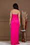 Saten Ruched Detail Strapless Long Evening Dress - Fuchsia - 8
