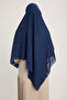 A25256 Jacquard Plaid Chiffon Scarf 120X120Cm - Navy Blue - 3