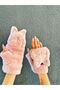 Plush Embroidered Cat Gloves with Open Fingers and Fur Inside - 3