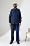 Men's Muslin Hakim Collar Shirt with Pockets and Pants Two-Piece Set, Hajj Umrah Outfit - Navy Blue (Ans) - 4