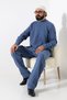Men's Muslin Hakim Collar Shirt with Pocket and Pants Two-Piece Set, Hajj Umrah Outfit - Blue (Ans) - 7