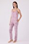 Women's Long Sleeve Lace Trimmed 3-Piece Pajama Set with Robe and Drawstring Straps - 5
