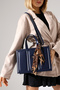 Navy Blue Women's Bag Large Size Zippered Leopard Scarf Detail - Cross Strap Shoulder and Hand Bag - 7