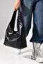 Black Women's Bag with Staple Detail Shoulder Strap and Handbag - 4