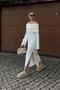 White Que Madonna Collar Slit Knit Women's Knitwear Midi Dress - 3
