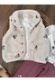 Plush Vest with Floral Embroidery and Rabbit Print, 3-Thread Cotton Inside Pants, Winter Baby Girl Set - 3