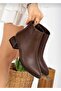 Brown Galvanized 4 cm Heel Flat Stylish and Comfortable Women's Boots K400 - 3