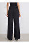 Black Textured Muslin Women's Trousers with Elastic Waist - 7