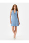 Women's Blue Linen Mix Dress - 3
