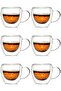 New Design Double Wall 250 ml Glass Mug with Handle, Tea Nescafe Cup, Dowry List, 6 Pieces 2037