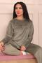 Women's Slogan Long Sleeve Cuffed Velvet Pajama Set - 4