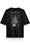 God with Me Back Printed Yarı Oversized Black Tshirt 1395