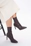 Brown Skin Stretch 8.5 cm Thin Heel Pointed Toe Women's Zipper Boots