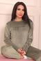 Women's Slogan Long Sleeve Cuffed Velvet Pajama Set - 2