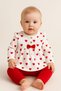 Baby Girl Heart Printed Ribbon Detailed Long Sleeve Bottom Top Baby Set 100% Cotton