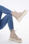 Beige Thick Sole Lace-Up Zipper Women's Boots - 8