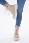 Beige Thick Sole Lace-Up Zipper Women's Boots - 4