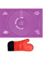 Set of 2 Purple 45x65 cm Silicone Dough Rolling Mat and Red Silicone Fireproof Kitchen Oven Mitts