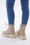 Beige Thick Sole Lace-Up Zipper Women's Boots - 7