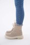 Beige Thick Sole Lace-Up Zipper Women's Boots - 5
