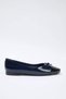 Navy Blue Patent Leather Bow Detail Almond Toe Women's Ballet Flats TAKSS25BE00000 - 6