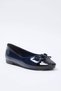 Navy Blue Patent Leather Bow Detail Almond Toe Women's Ballet Flats TAKSS25BE00000 - 5