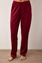 Bordo 3'lü Çeyiz Seti Dantel Detaylı Kadife Örme Sabahlık+Pijama Takımı THMAW26PT00191 - 4