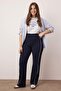 Lacivert Straight Fit Beyaz Biye Detaylı Örme Krep Büyük Beden Pantolon TBBAW26AR00005
