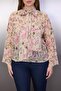 Ecru Floral Tie-Neck V-Neck Chiffon Sheer Woven Plus Size Blouse TBBAW26AF00070 - 3