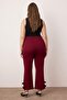 Bordo Paçası Fiyonk Detaylı Flare Fit Örme Büyük Beden Pantolon TBBAW26AR00003 - 4