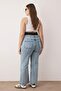 Mavi Yüksek Bel Beli Lastikli Geni Paça Büyük Beden Wide Leg Jeans TBBAW26CJ00029 - 4