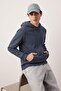 Indigo Regular/Normal Cut Hooded Thick Sweatshirt with Fleece Inside Tmnaw26Sw00016 - 2