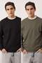 Siyah - Haki Yeni Oversize/Geniş Kalıp 2'li Paket Dokulu Waffle Sweatshirt TMNAW26SW00028