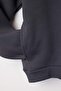 Antrasit Kalın İçi Polarlı Kapüşonlu Slogan Baskılı Boxy Fit Örme Sweatshirt TWOAW26SW00217 - 6